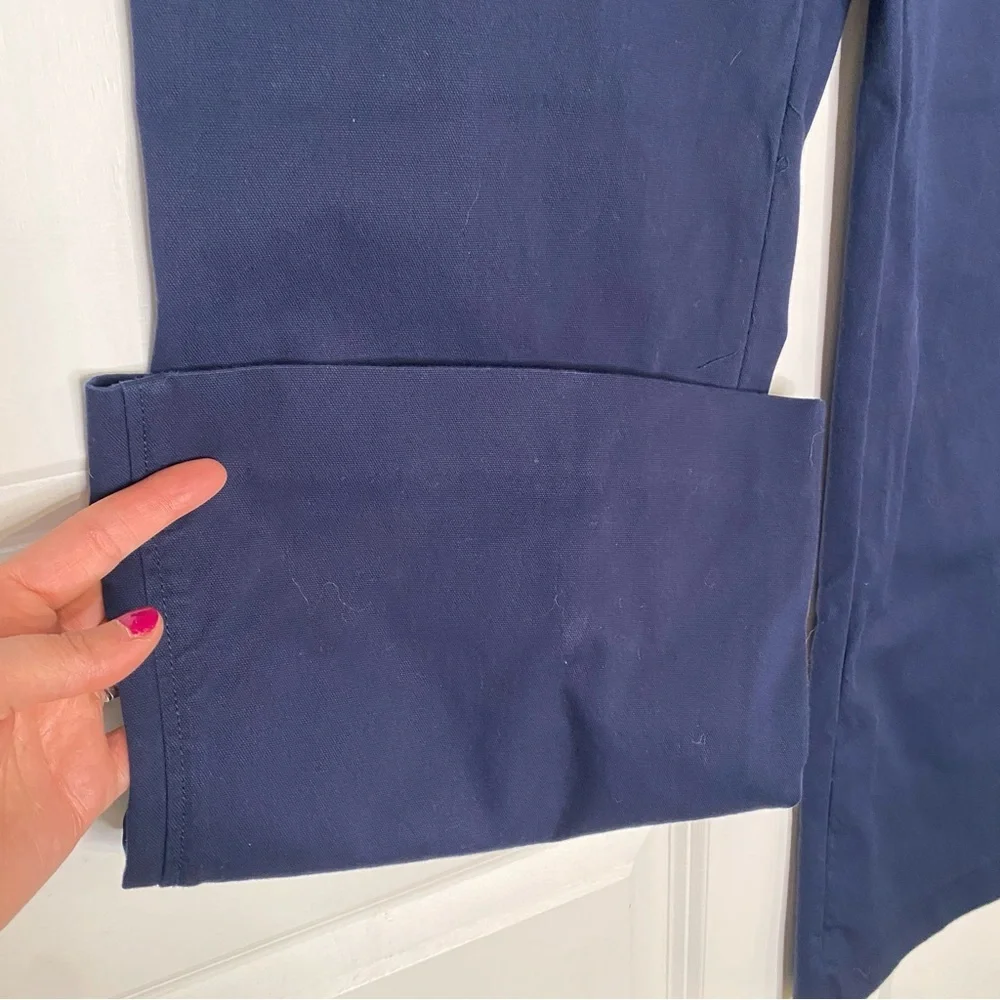 Tory Burch Navy Blue Flared leg Flat Front Gold Button Pants Size 4